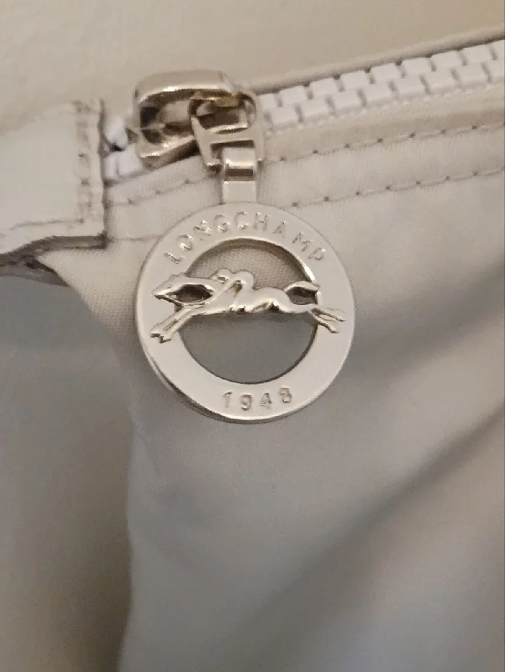 Longchamp Silver Nylon Tote with Leather Trim